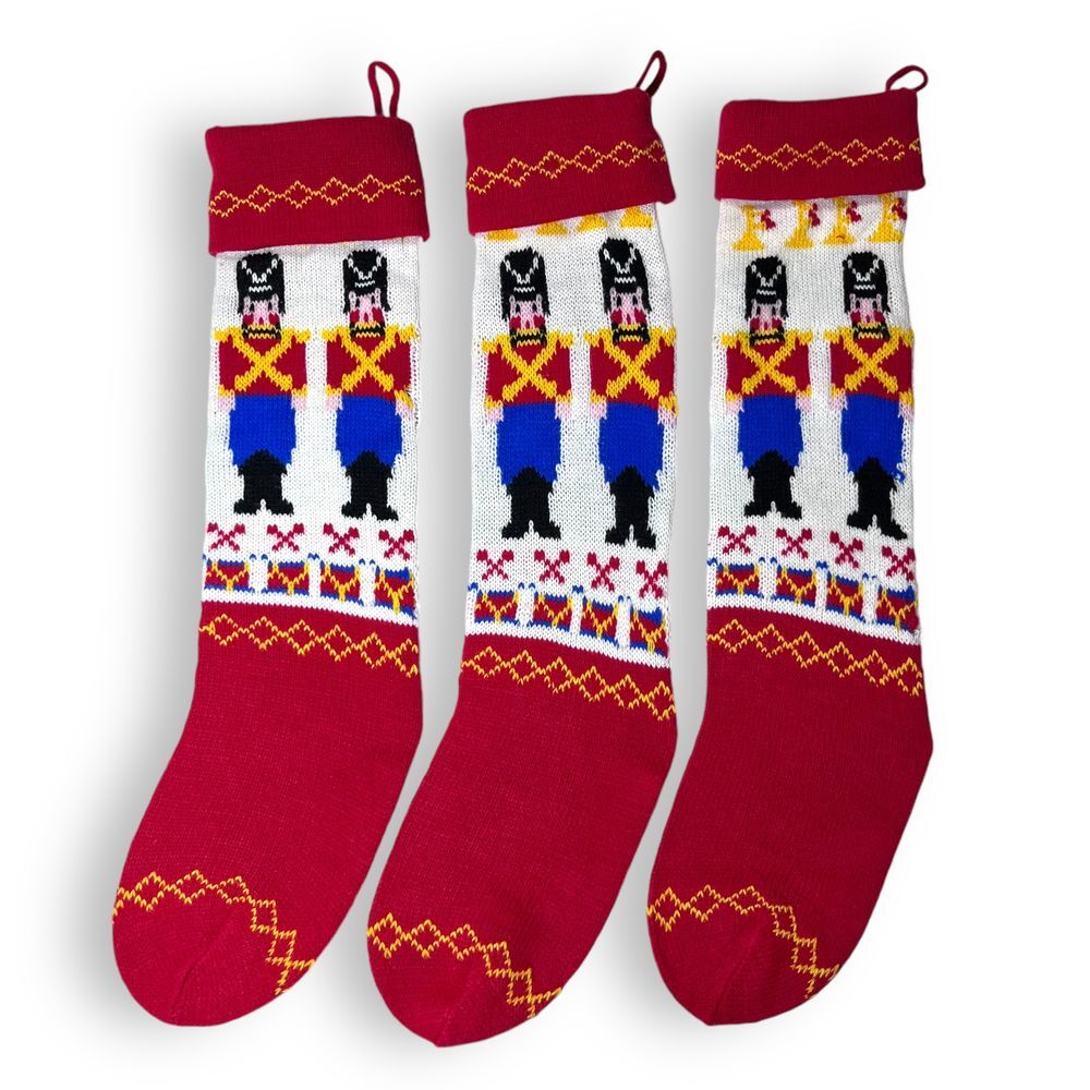 Three Vintage Retro 1970's Drummer‎ Boy Knit Christmas Stockings Acrylic